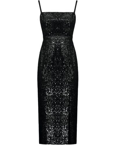 UNDRESS Chloe Sequin Midi Cocktail Dress With Front Slit - Black