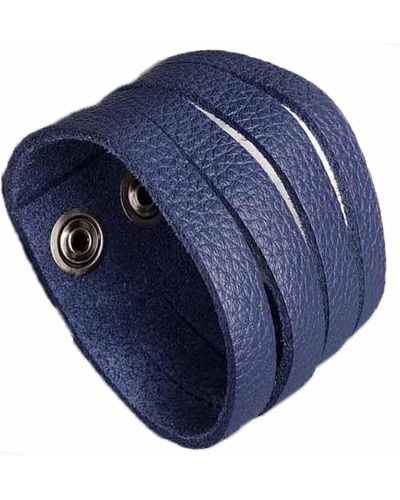 N'damus London S Wide Leather Multiple Slit Cuff Bracelet - Blue