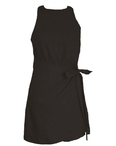 Larsen and Co Pure Linen Hydra Wrap Dress In - Black