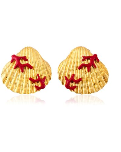 Milou Jewelry Seashell Earrings With Coral - Red