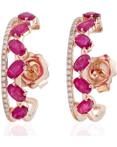 Artisan 18kt Rose Gold Hoop Earring Pave Diamond Ruby - Multicolor