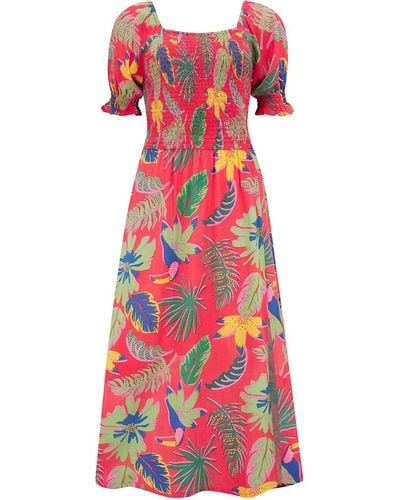 Sugarhill Nicole Shir Midi Dress , Tropical Toucans - Red