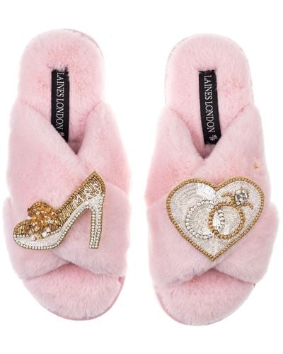 Laines London Classic Laines Slippers With Mrs Heel & Wedding Ring Brooches - Pink