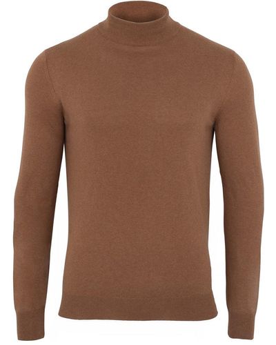 Paul James Knitwear S Ultra Fine Cotton Mock Turtle Neck Spencer Sweater - Brown
