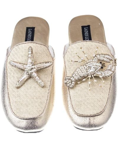 Laines London / Neutrals Classic Mules With Pearl Starfish & Lobster Brooches - Metallic