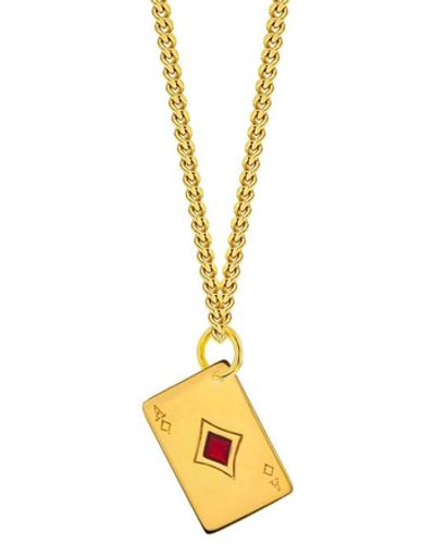 True Rocks 18kt Gold-plated & Red Enamel Ace Of Diamonds Mini Pendant - White