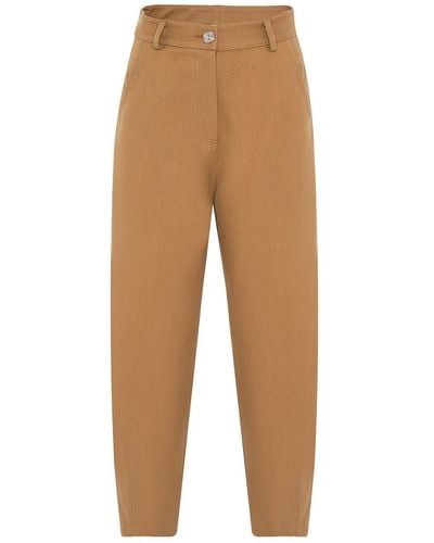 Nocturne Camel Pleated Slouchy Pants - Natural