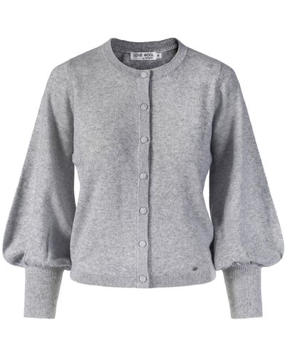 tirillm "ava" Cashmere Cardigan With Puffed Sleeves - Gray
