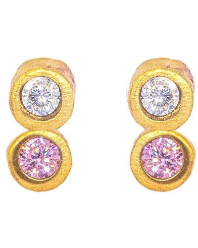 Lily Flo Jewellery Disco Dot Diamond And Pink Sapphire Stud Earrings - Metallic