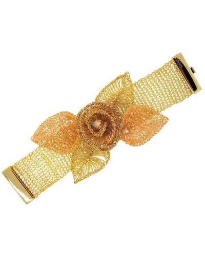 Lavish by Tricia Milaneze Gold / Neutrals / Yellow Peach & Gold Rose Maxi Flower Handmade Bracelet - Metallic