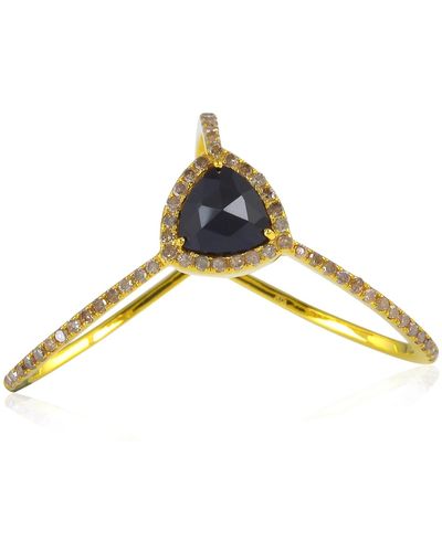 Artisan Natural Onyx Geometric Ring Diamond 925 Sterling Silver Handmade - Yellow