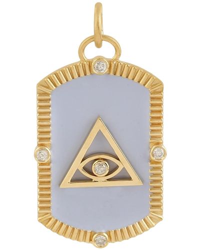 Artisan Triangle Evil Eye Gemstone Diamond In 14k Yellow Gold Charm Pendant - Blue