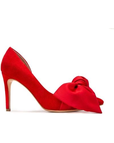 Ginissima Samantha Suede And Oversized Satin Bow Open Sided Stiletto - Red