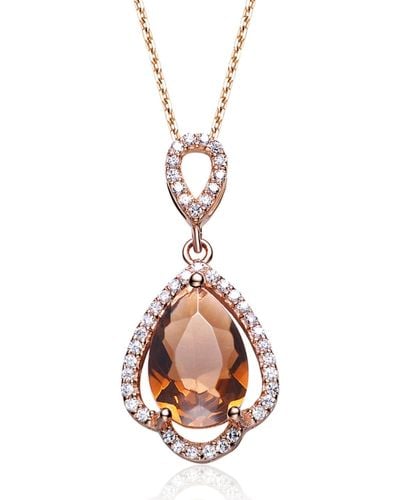 Genevive Jewelry Rose Gold Plated Pear Shaped Cubic Zirconia Pendant - Metallic