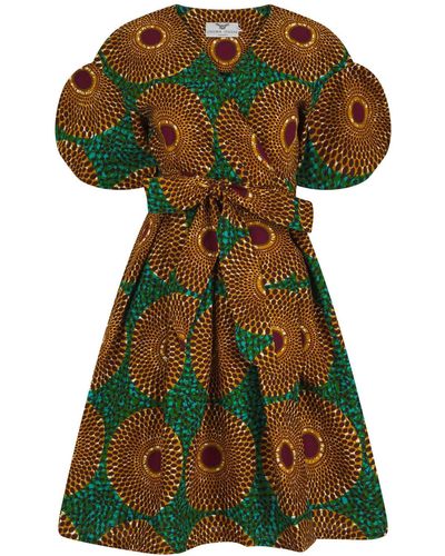 Ohema Ohene Tabitha African Print Midi Wrap Dress Nsubra - Green