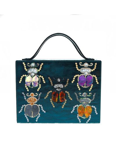 Simitri Bejeweled Beetle Briefcase Bag - Blue