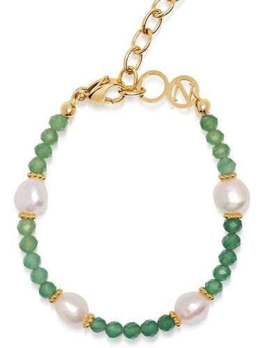 Nialaya Beaded Bracelet With Pearl And Green Aventurine - Metallic