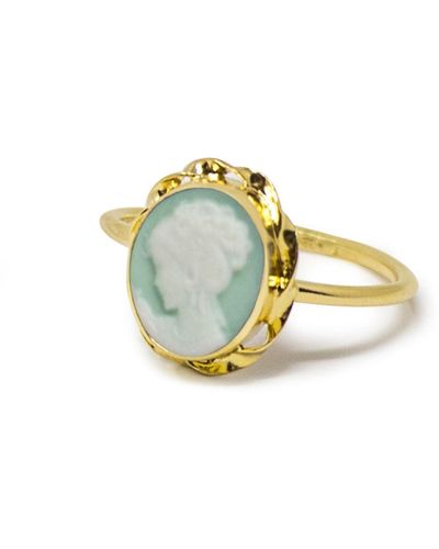 Vintouch Italy Gold-plated Green Mini Cameo Ring - Metallic