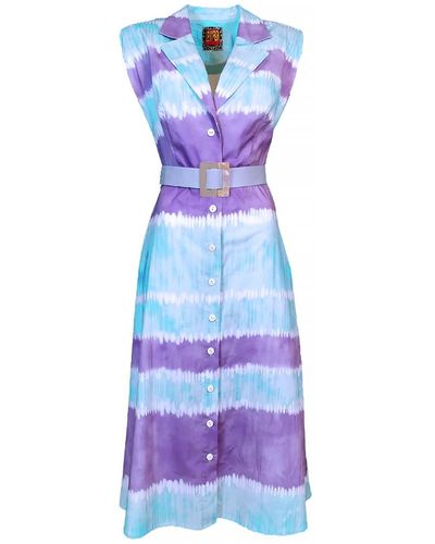 Lalipop Design Cotton Tie-dye Padded Dress With Faux Leather Belt - Purple