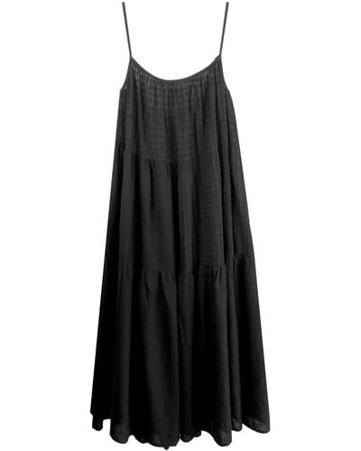 Zenzee Cotton Linen Tiered Patchwork Slip Dress - Black