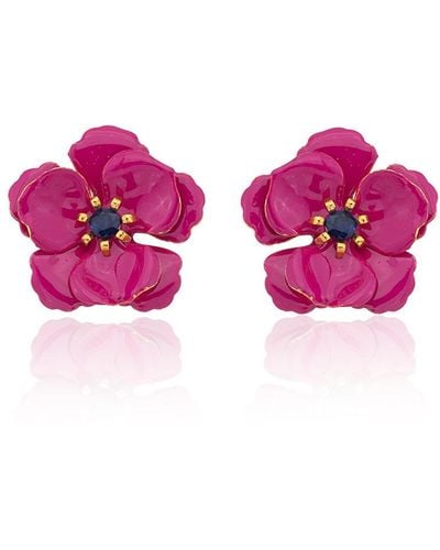 Milou Jewelry Raspberry Pink Viola Flower Earrings - Purple