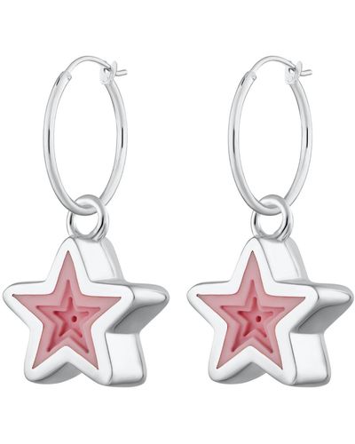 Lily Charmed Sterling Silver Geometric Pink Star Charm Hoop Earring - Multicolor