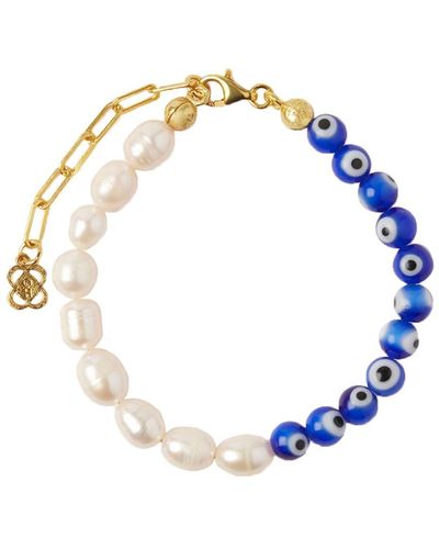 Ottoman Hands Mila Evil Eye & Pearl Beaded Bracelet - Blue