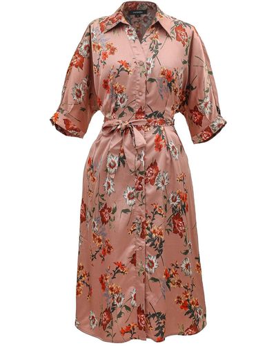 Smart and Joy Shirt Dress With Floral Print - Pink