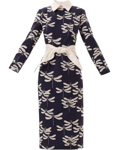 Julia Allert Designer Fitted Dress With Dragonfly Print - Blue