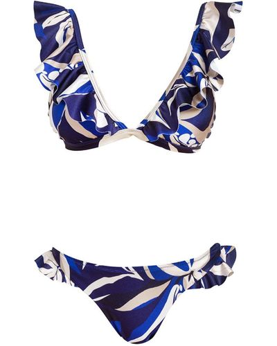 Cliché Reborn Mexico Padded Frill Triangle Bikini Set - Blue
