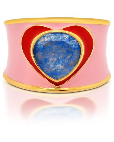 GEM BAZAAR Love Heart Ring In Pink - Blue