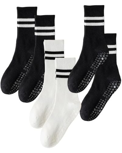HIGH HEEL JUNGLE by KATHRYN EISMAN Varsity Pilates Yoga Grip Socks Three Pack - Black