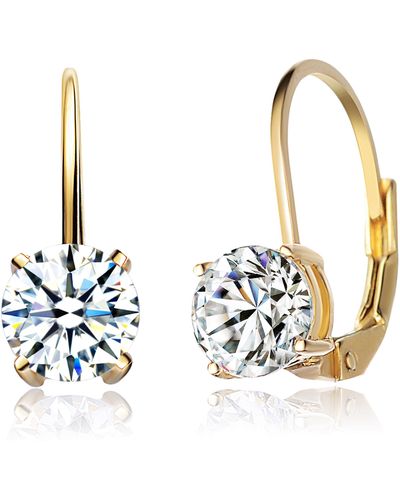 Genevive Jewelry Gold Plated Sterling Silver Cubic Zirconia Classic Leverback Earrings - Metallic