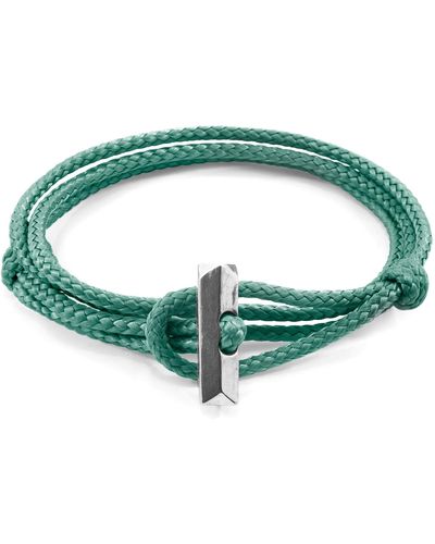 Anchor and Crew Mint Oxford Silver & Rope Bracelet - Green