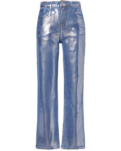 Amy Lynn Soho Denim Metallic Trousers - Blue