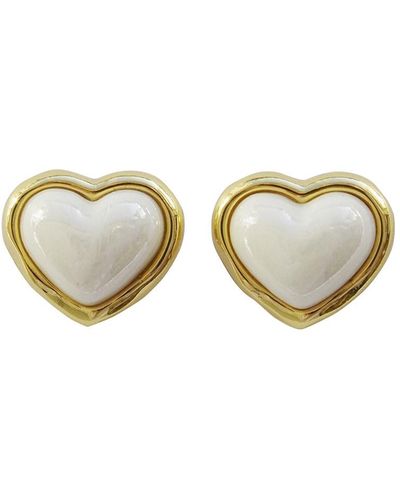 POPORCELAIN Porcelain Pearly White Heart Stud Earrings - Multicolor
