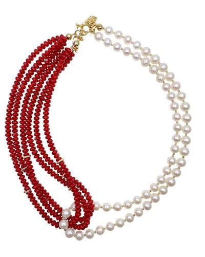 Farra Corals Freshwater Pearls Necklace - Red