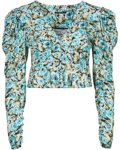 Lavaand The Phoebe Puff Sleeve Blouse In Floral - Blue