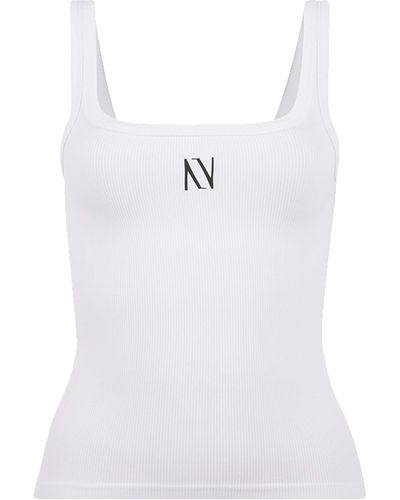 Nocturne Ribbed Wide Strap Top - White
