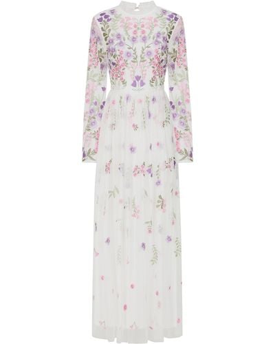 Frock and Frill Lorea Floral Embroidered Maxi Dress - White