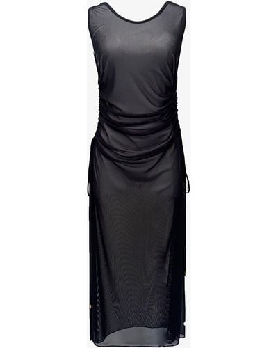 Carol Coelho Duplicity Tulle Adjustable Draped Side Long Tunic Gown - Black