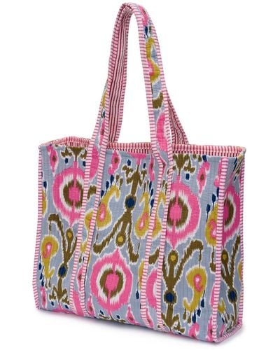 At Last Cotton Tote Bag In Multi Ikat - Pink