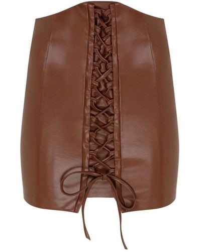 Maeve Vegan Leather Criss Cross Skirt - Brown