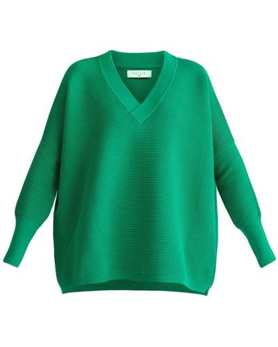 Paisie V-neck Ribbed Jumper In - Green