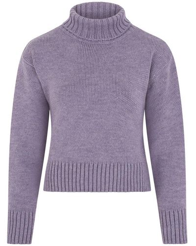 Paul James Knitwear S Chunky Merino Wool Melissa Cropped Submariner Sweater - Purple