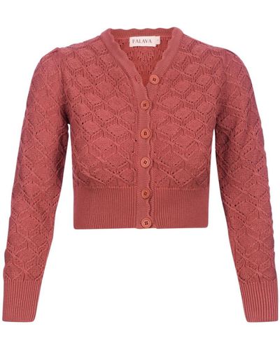 Palava Rose Basket Knitted Cardigan - Red