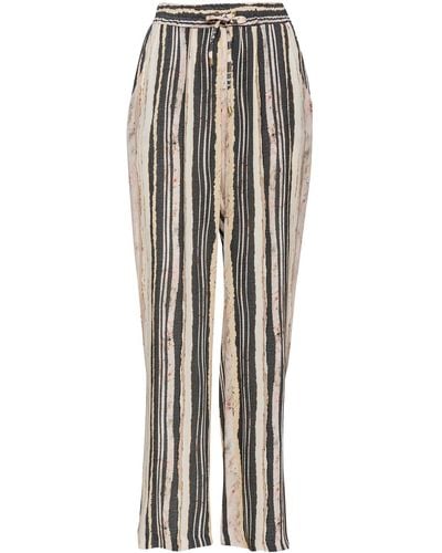 Conquista Wide Leg Striped Pants With Drawstring Waist - Gray