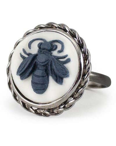 Vintouch Italy Dark Bee Cameo Ring - White