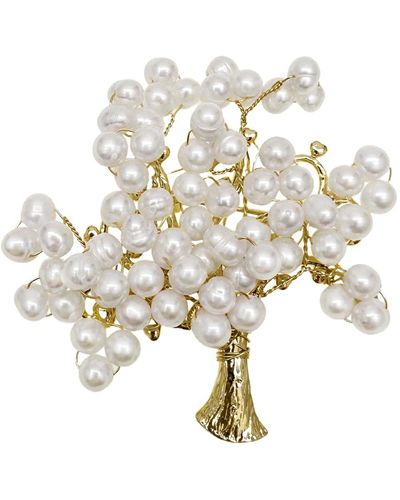 Farra Handcrafted Freshwater Pearls Tree Brooch - Metallic