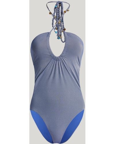 Wolford High Shine Metallic Swimsuit, Femme, , Taille - Bleu